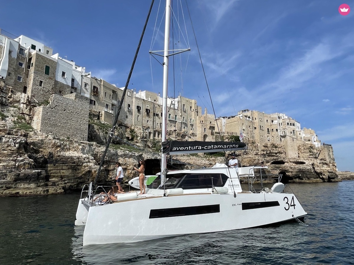 Aventura 34 catamaran at anchor